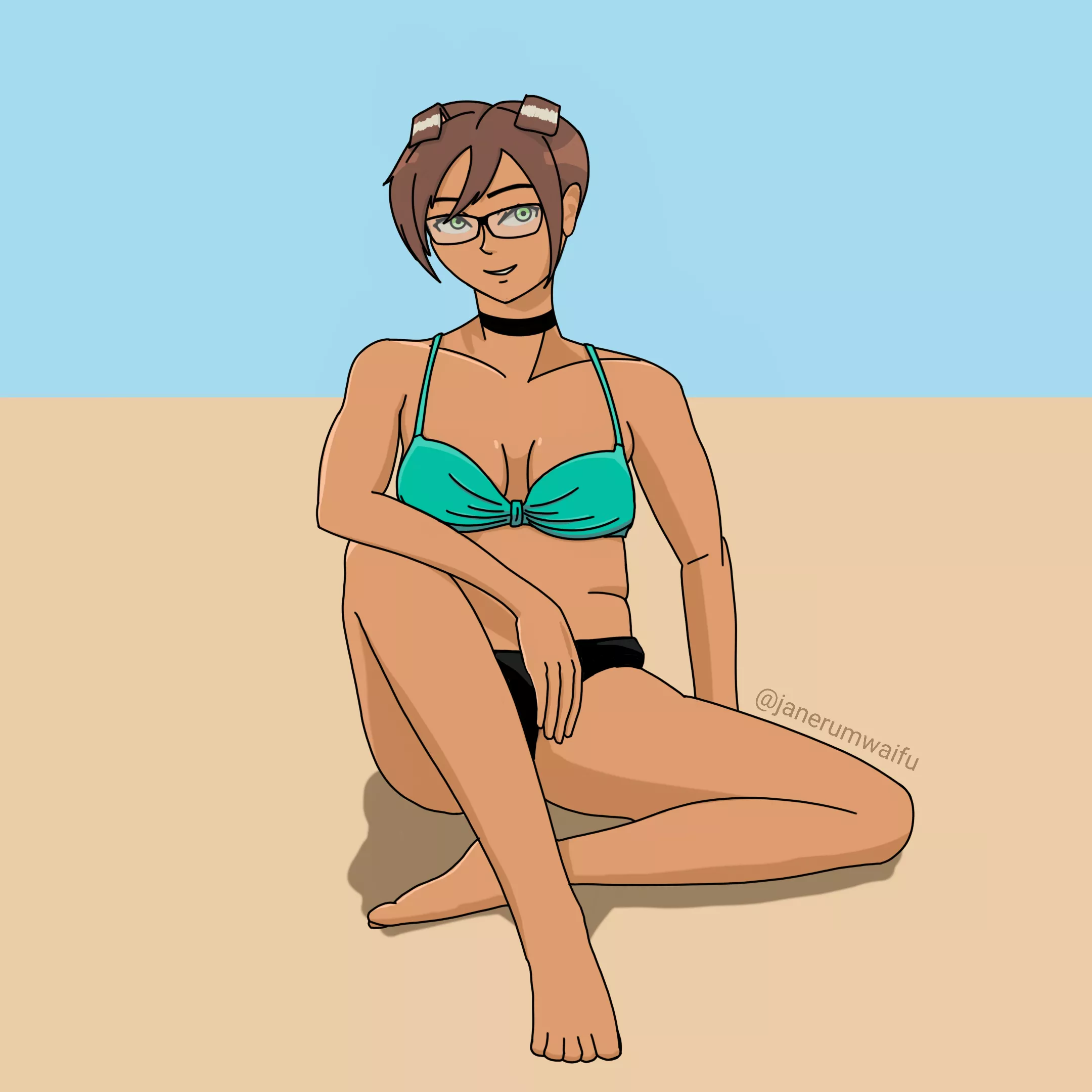 Sitting on the sand [Original] posted by janerumwaifu