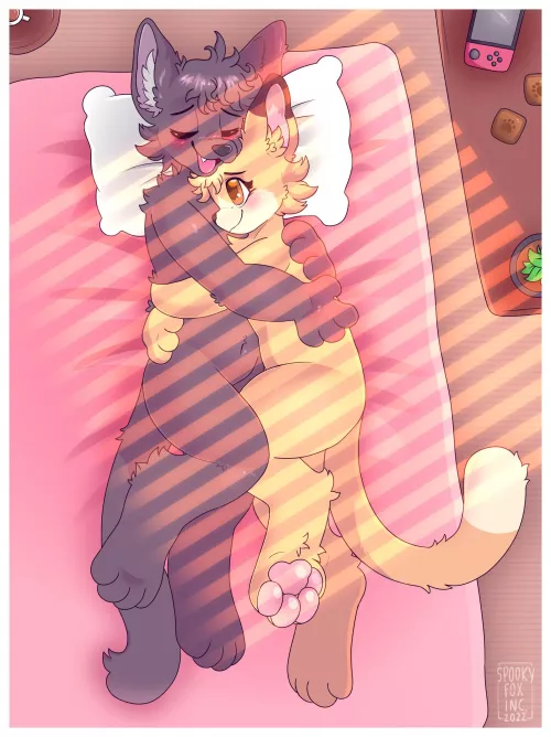 sleepy kitties! 💖🌈 <commission for swedenisfloofy, art by me @spookyfoxinc on twitter> by spookyfoxinc