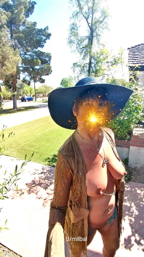 Slowly working up the nerve to be more and more daring for my neighbor... Practicing on my front walkway today... Did I mention he was cutting his lawn directly across the street? And that this cover is completely see-thru? 😊F(59) by milbal