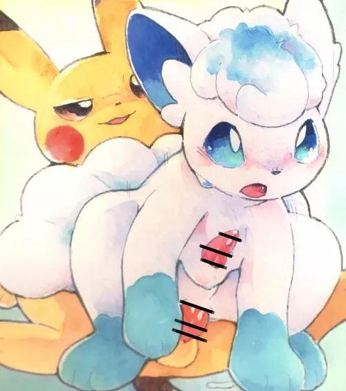 Smug Pikachu doms Alolan Vulpix [MM] [trem_trrn] by beafeet
