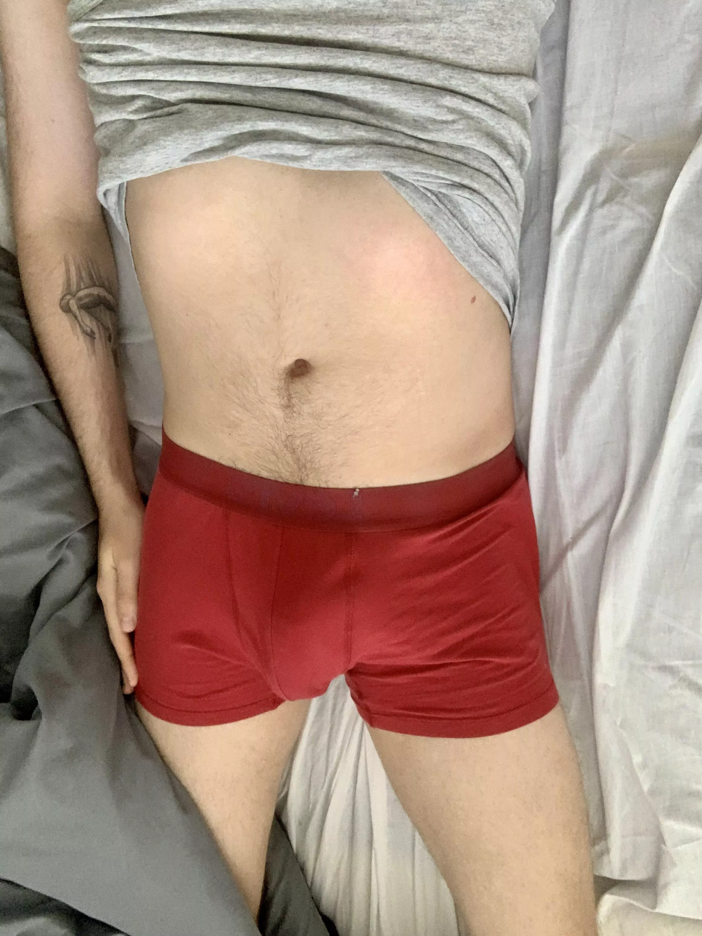 So I slept over at my friend’s place. He and his flat mates got to see me bulging around. posted by twinxter