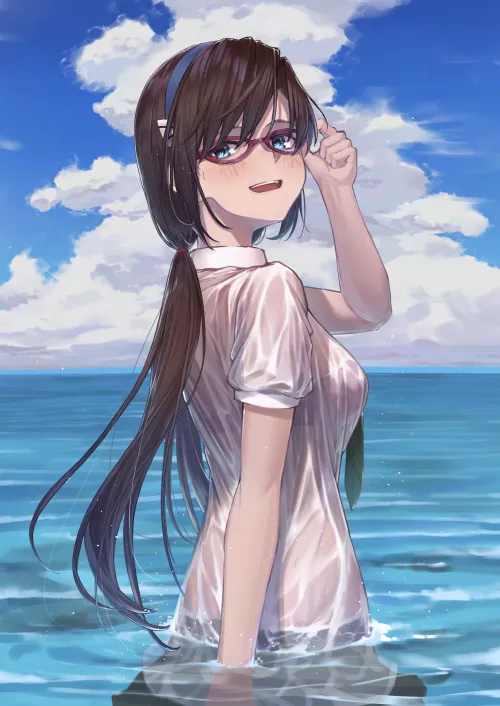 Soaked Mari mesmerizing you with her see-through uniform [Evangelion] by rynnikelddi