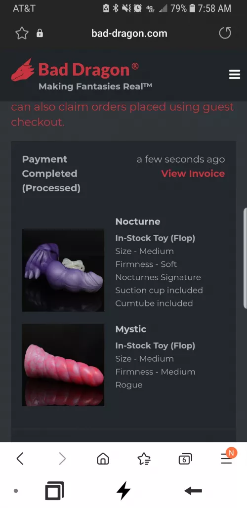 Some good luck today! Decided to start searching for Nocturne and wound up finding a flop in my desired specs! Not sure how exactly I'll feel about the cumtube but I'm willing to give it a shot! by skrooker