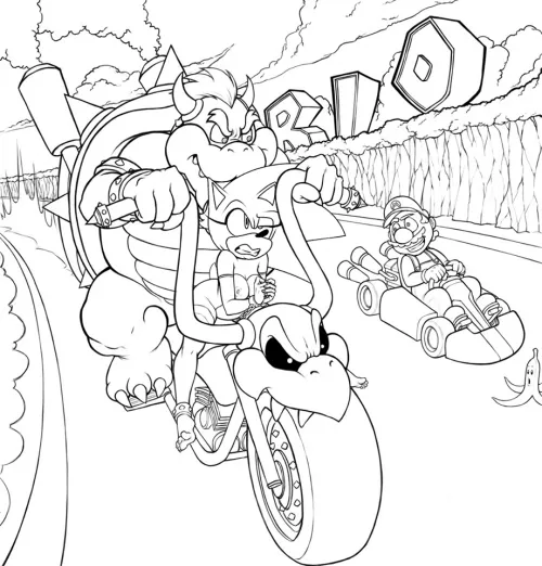 Sonic and bowser (also marios about to slip) by kinkyknight72