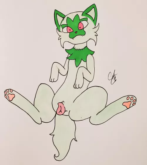 Sprigussy [F] (art by me, first time drawing feral) by Dead_Bug_Man