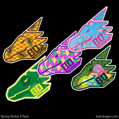 Spring Sticker 5-Pack | Bad Dragon - Also now available. Don't forget your stickers if you want them! <3 (also Sveinn keychain it seems) by Katt_likes_BD