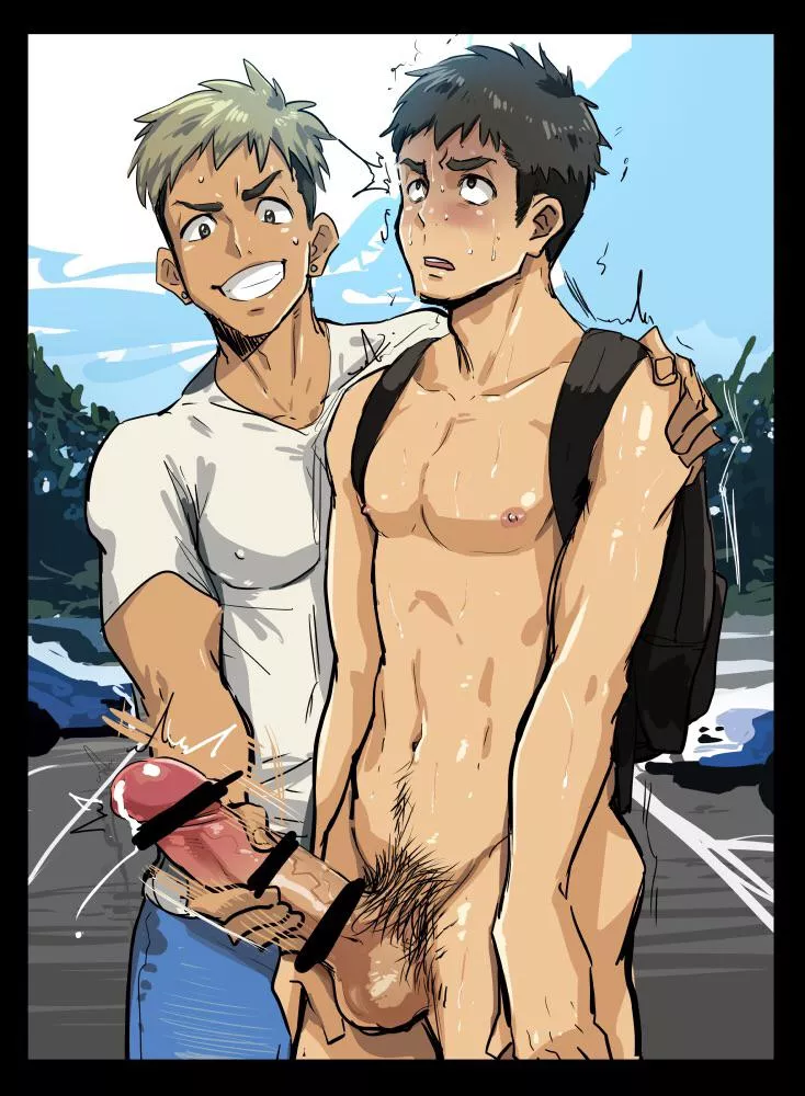 Stroking him in public (seiji/toprush) [Original] posted by OutofContext1138