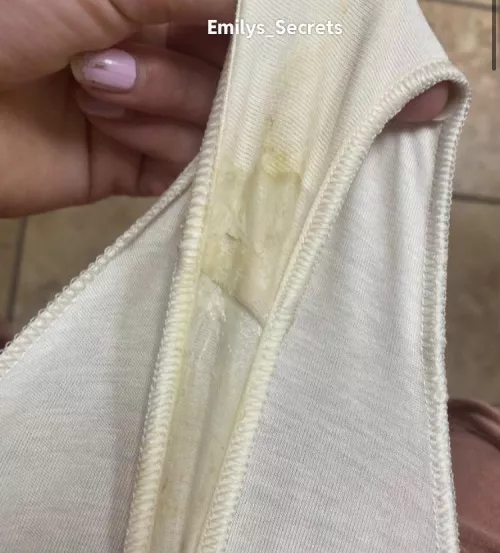Strong scented, messy panties from a college girl athlete .. would you taste these ? 💗💦 by Emilys_Secrets