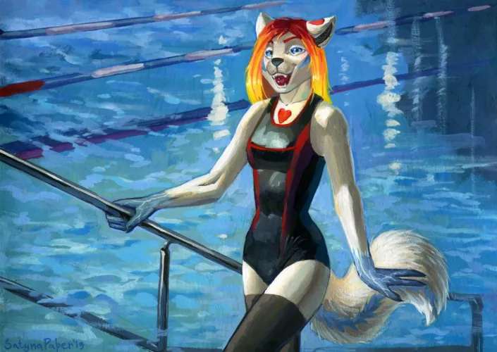 Swimming pool! Gouache painting. (art by me) by SatynaPaper