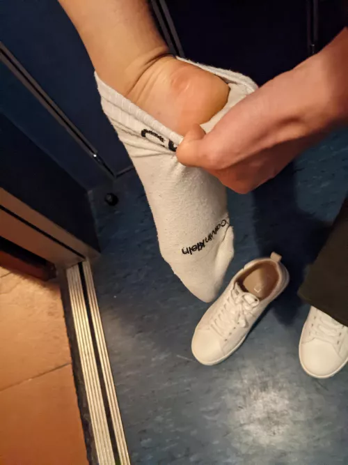 Taking my socks off in the elevator 🤭 Come play with me in the private chat 💋 by Lady-Queen90
