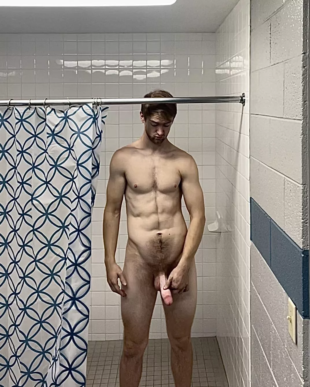 Tall drunk man inspects penis before shower posted by essential2life