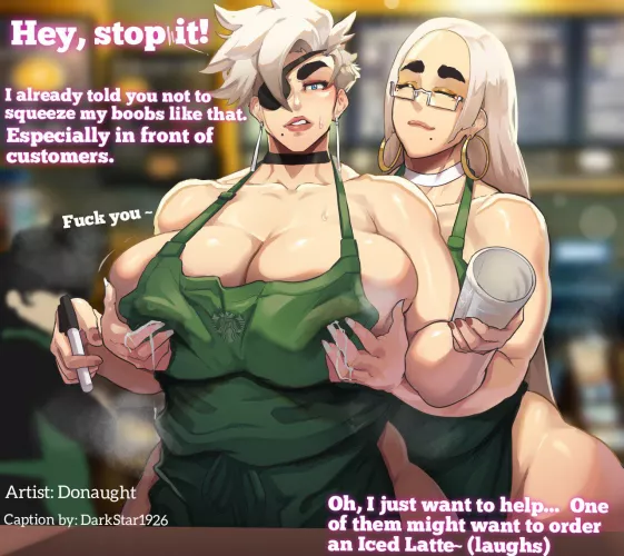 Teasing at work... Artist: Donaught [Big Boobs][Squeezing tits][Teasing In Public][Iced Latte Jokes That Got Old But ,Whatever '-' ] by DarkStar1926