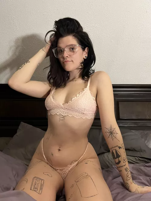 The glasses say innocent, tattoos say trouble, mouth says stop standing there and fuck me already😈🥴 by macybabyxox