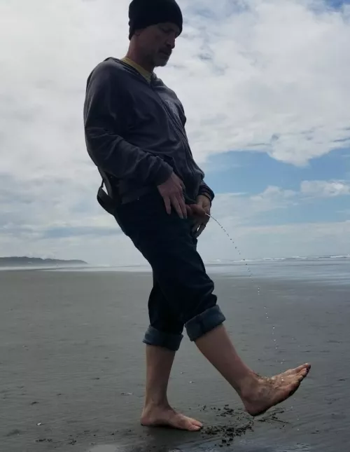 The great thing about an empty beach is the space to piss on myself outdoors. I love communing with nature. 😏 by MichaelDeCrow