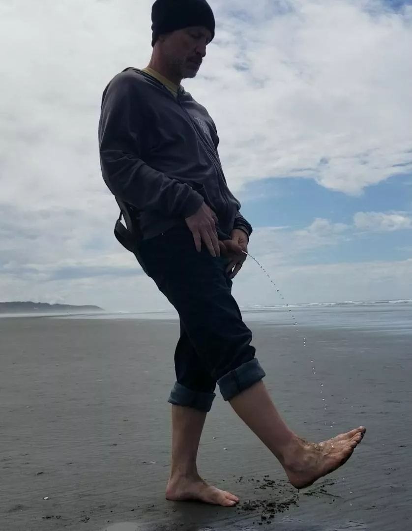 The great thing about an empty beach is the space to piss on myself outdoors. I love communing with nature. 😏 posted by MichaelDeCrow