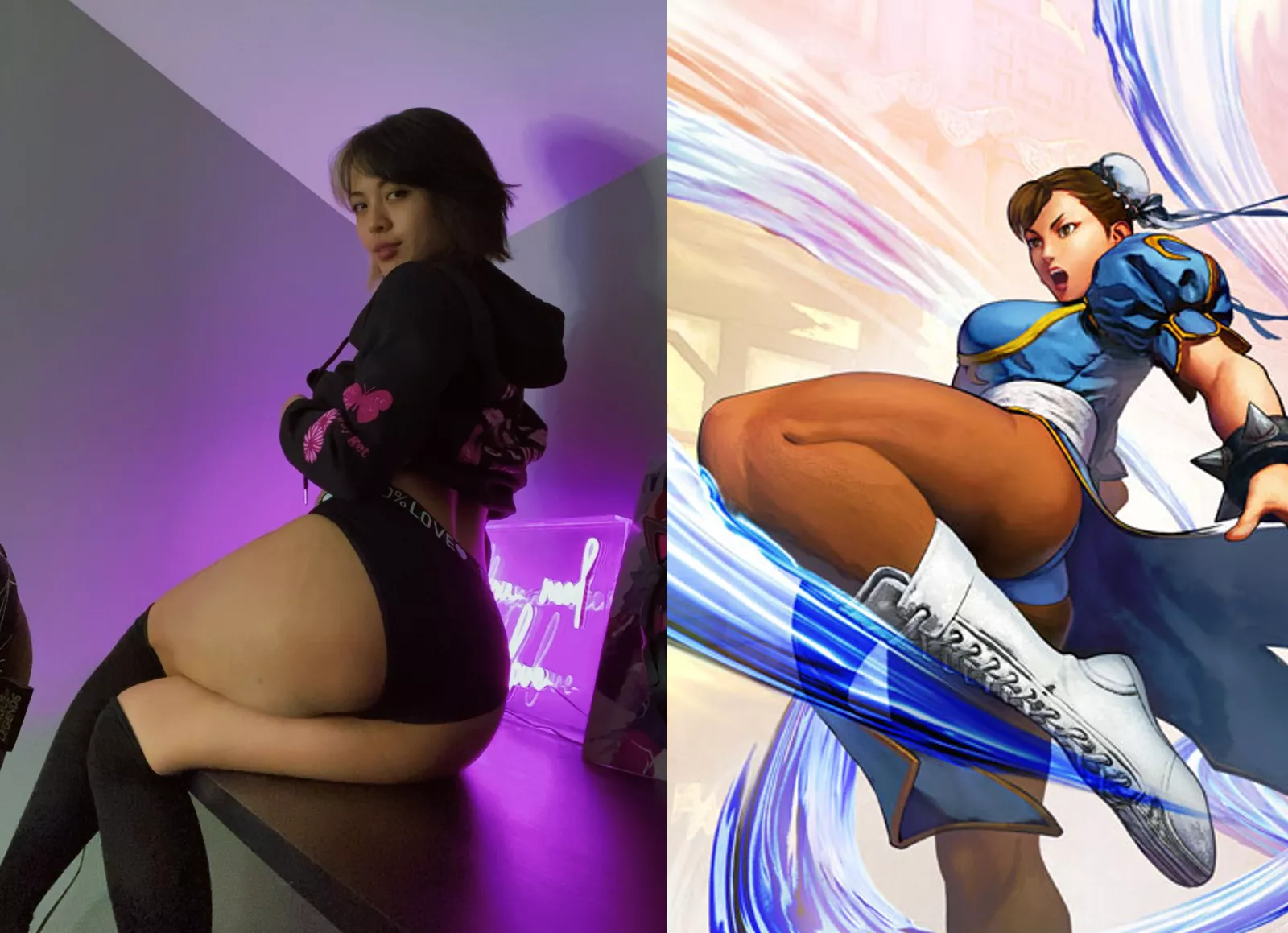 Thigh by Thigh comparison of me vs Chun Li 🥰 posted by chansecretacc