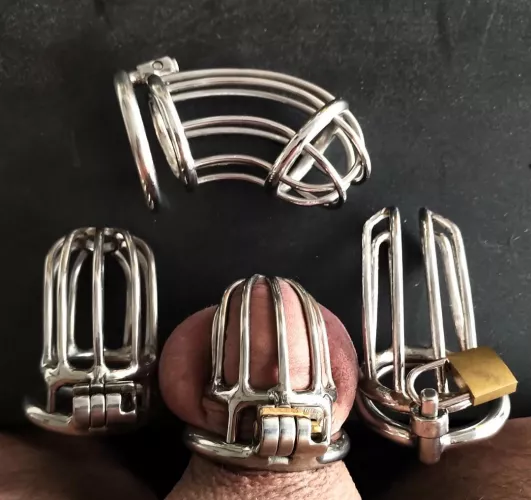 this are my cages of the last 4 years. comparing what I wear today. many people buy to large cages in the beginning, including me. especially when you order custom cages, substract a half inch of your flaccide penis length! by daddy_in_chastity