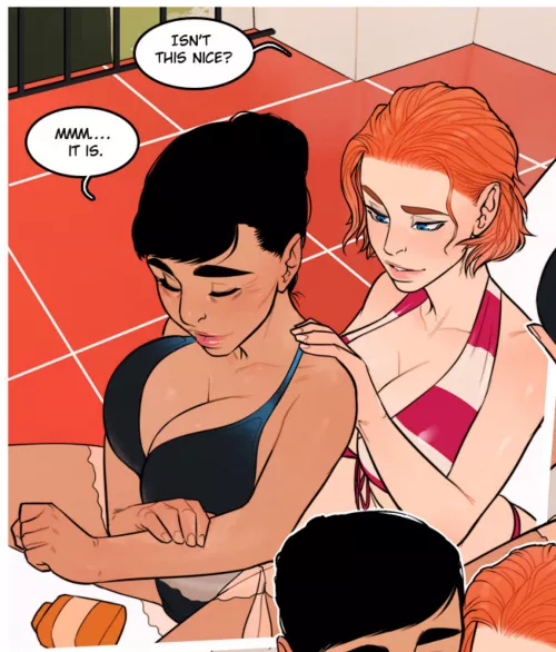 This is so sweet and innocent, just two women sunbathing together. So wholesome. by jdenton1232