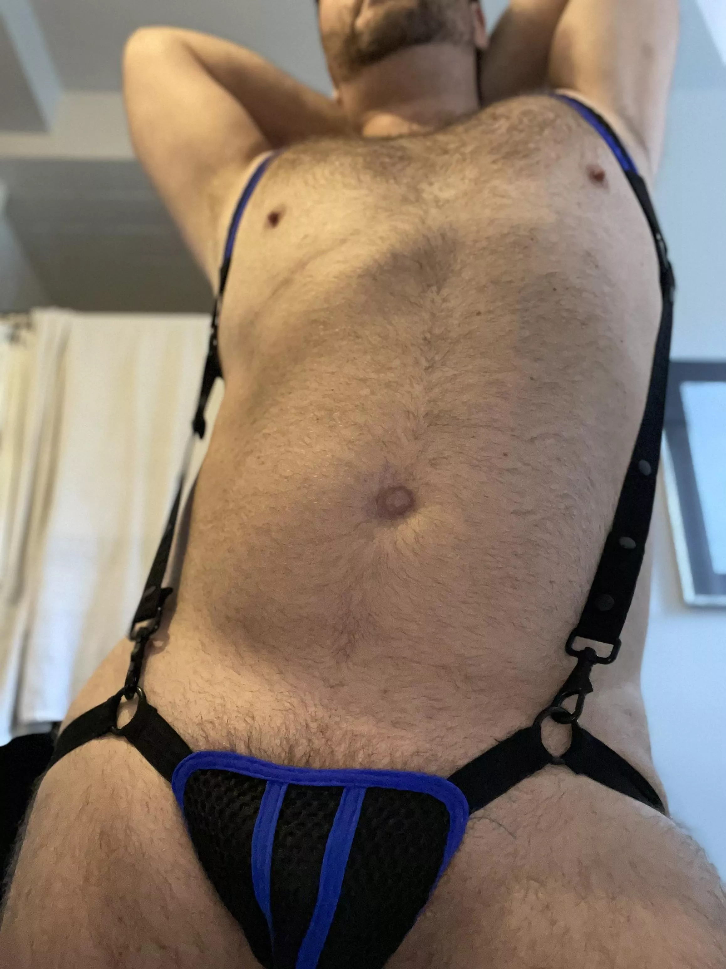 This one’s fun: it’s held up by a harness and there’s no waistband. posted by hangryformoar