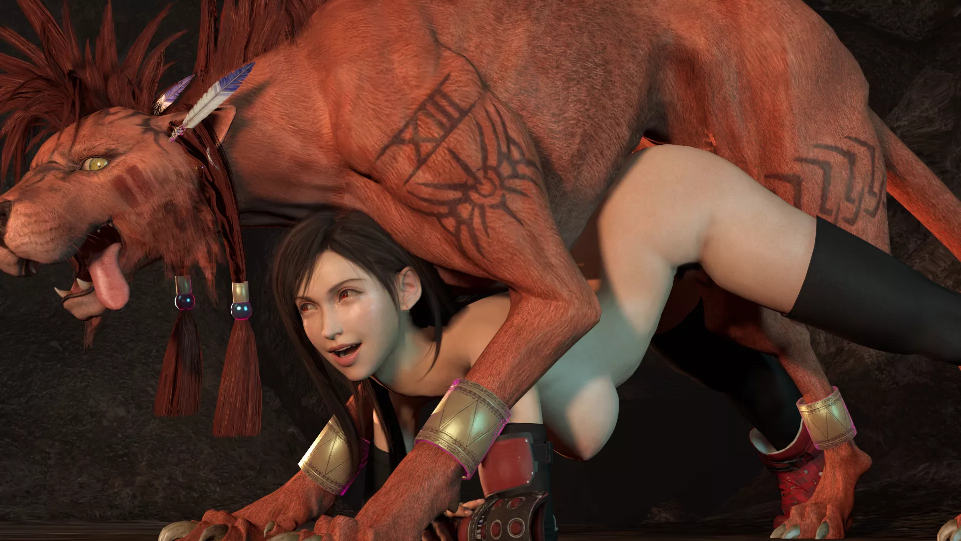 Tifa bonding with Red XIII (Final Fantasy) [archon] posted by selfpityycat