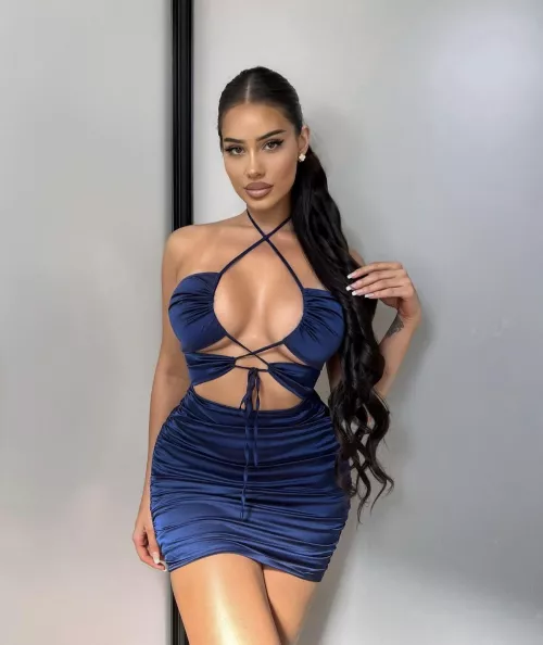 Tight blue dress with cleavage by ResponsiveCock