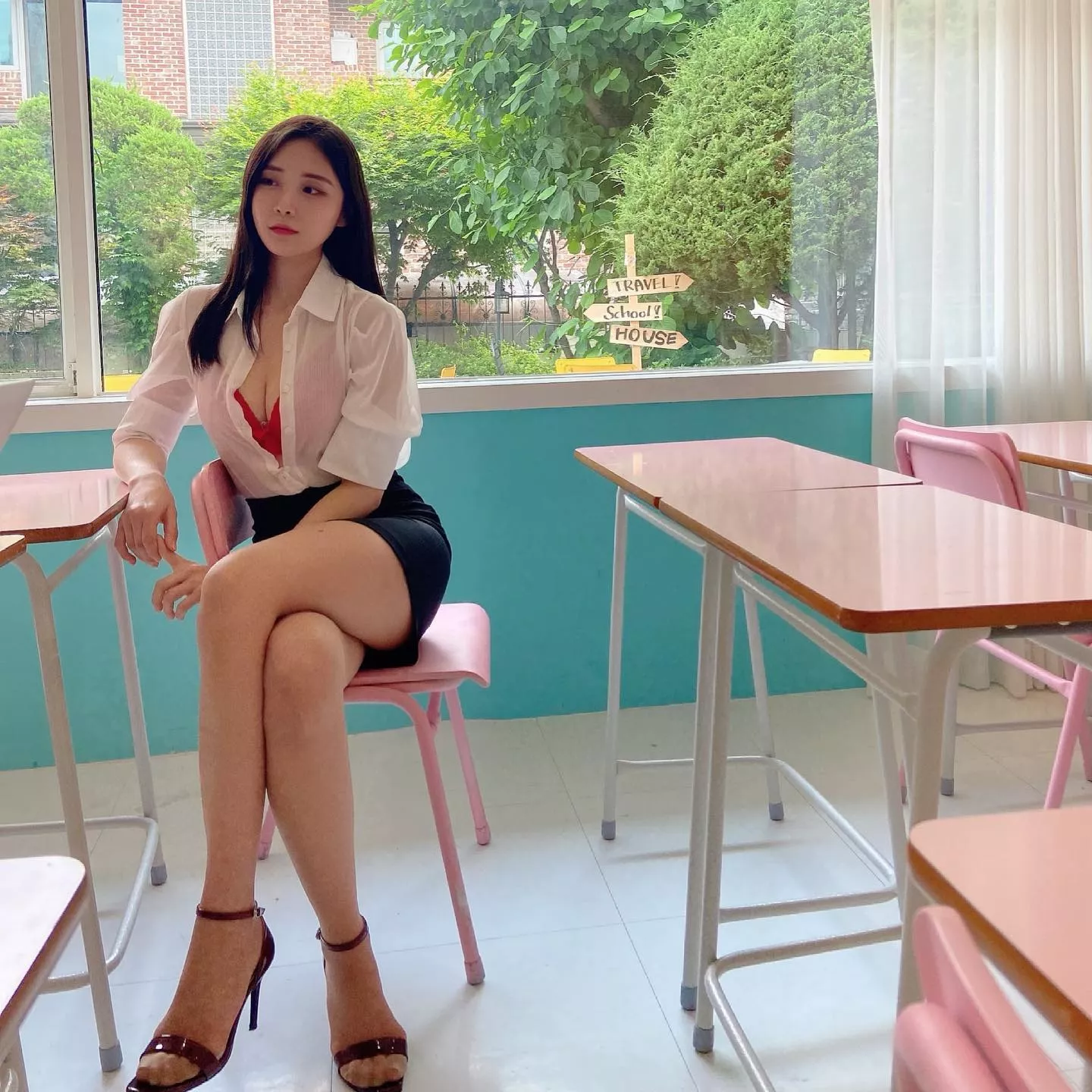 Tight skirt and cleavage posted by Majestic_Painter8660