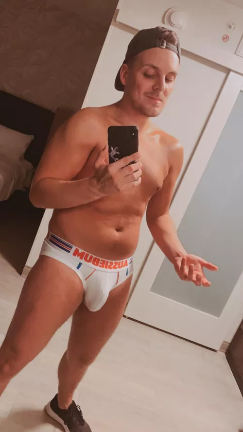 Tighty whities showing off the goods by HungMate