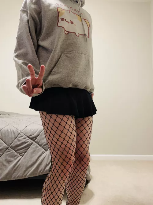 Trying my best to pull of this skirt and fishnets😣 by ShyFemboy7