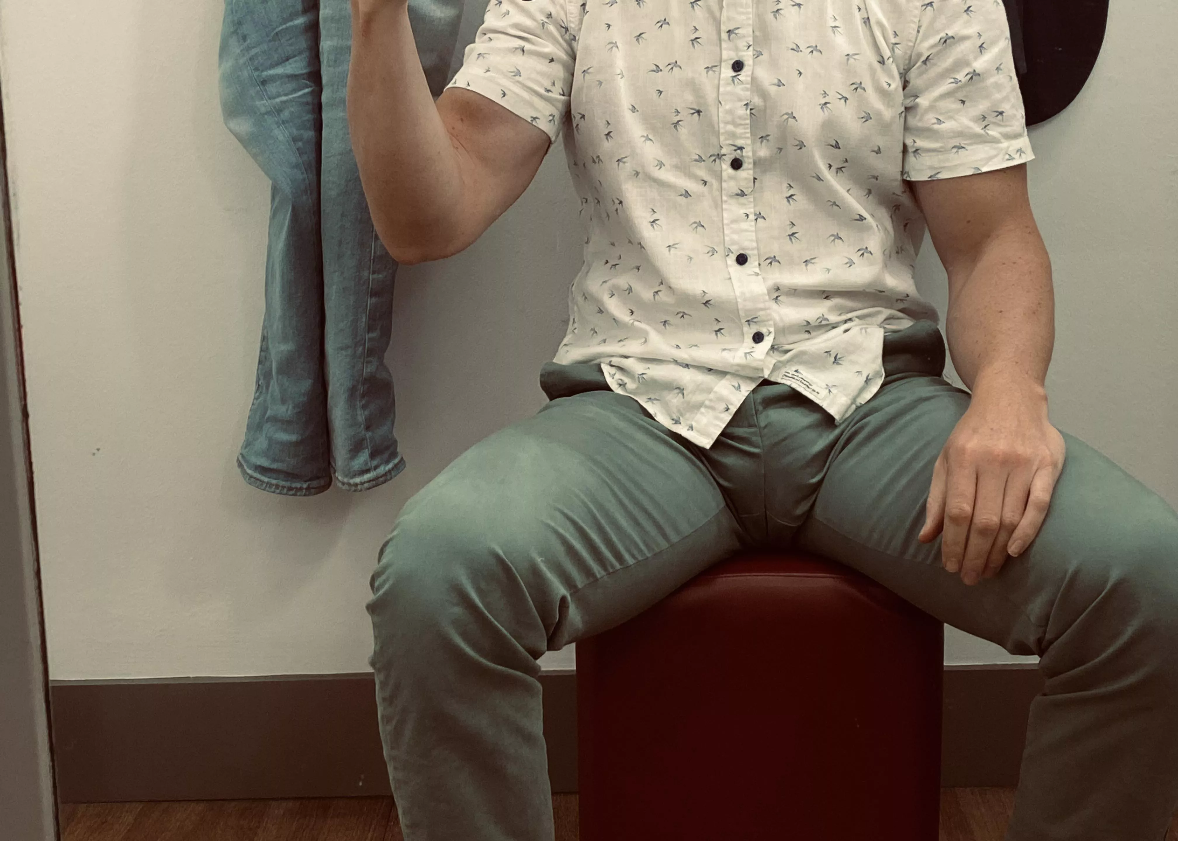 Trying on a new pair of chinos in the shop. Do you like the fit? posted by Bob_Shaft_