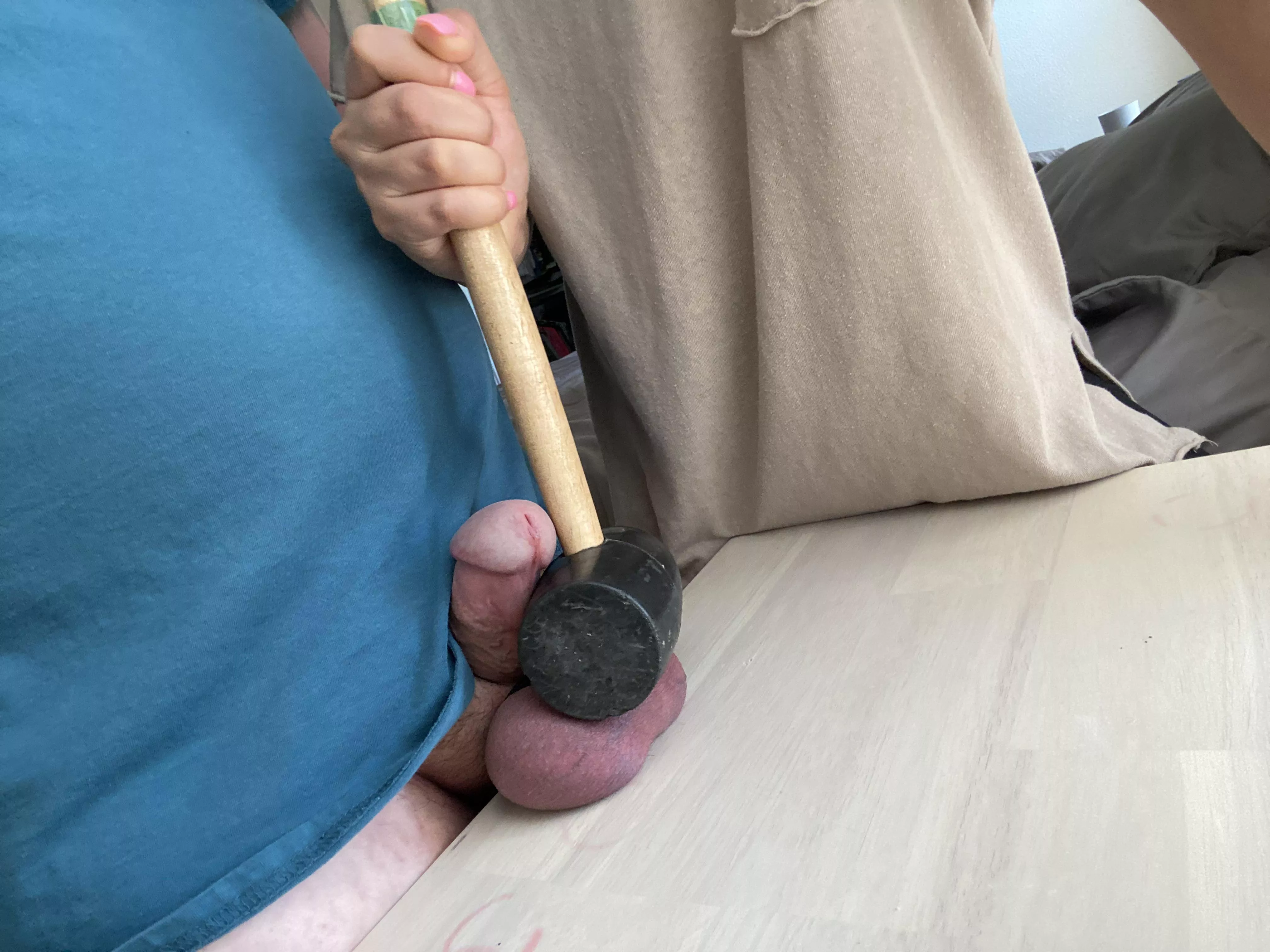 Trying to decide what I’ll do to him with this mallet! 😼 posted by vanillachocolate69