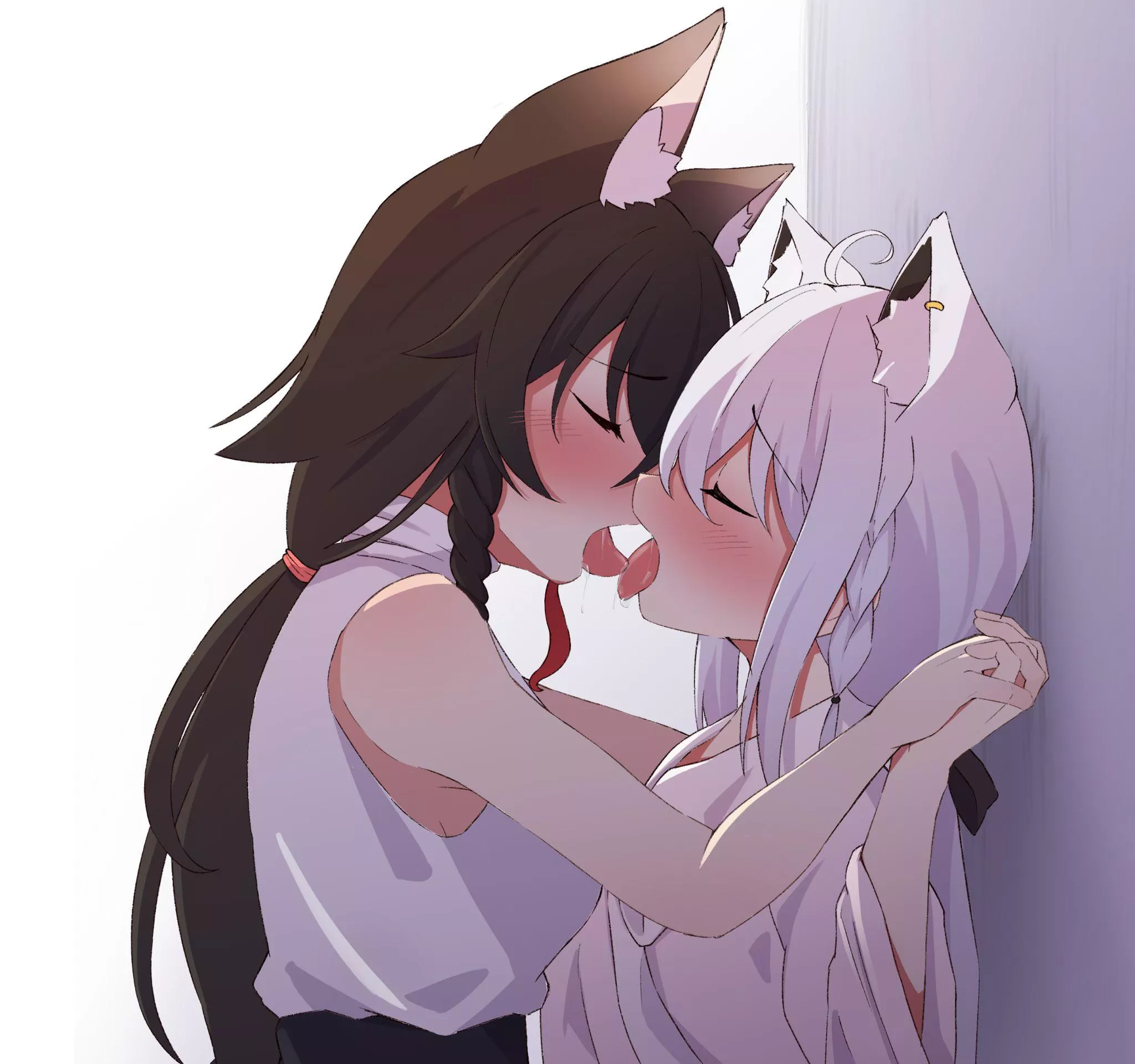 Two nekos kissing [Original](rururaroru2) posted by mesuyuki