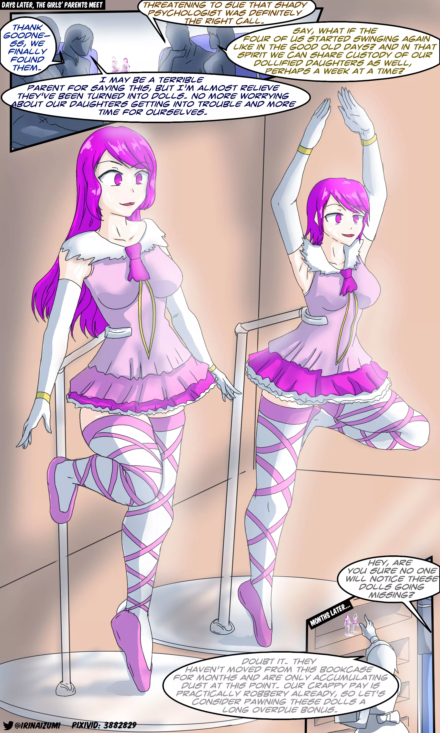 Two school rivals are sent to a psychologist after a fight, only to accidentally end up hypnotized and turned into dolls as part of an experimental treatment (and their parents go along with it) posted by LoudContract2700