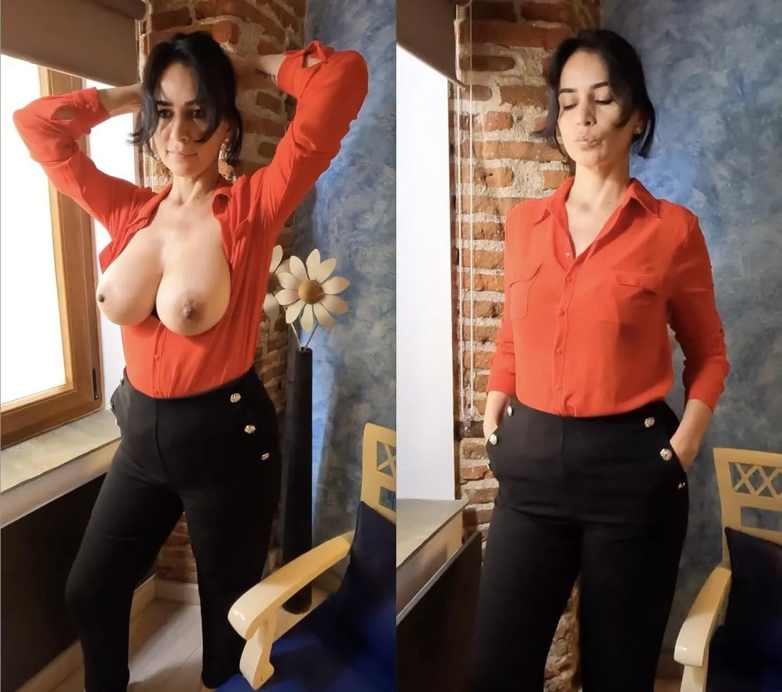 Under my red blouse… posted by Busty_Nanda