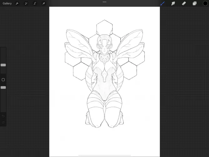 Update on the Bee Girl… I used the symmetry tool and fixed certain things, still feel I’m missing something more before starting the outline and coloring… if interested on owning her dm me 😁😁 by GTT_43