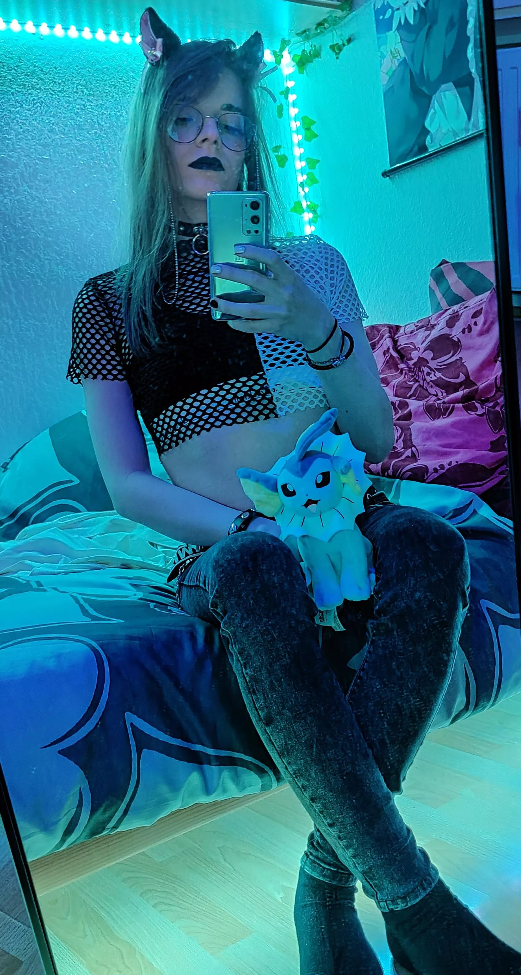 Vaporeon and i have some things in common 😸 and yes i did clean my mirror after taking this 😅 posted by biggestweebon9gag