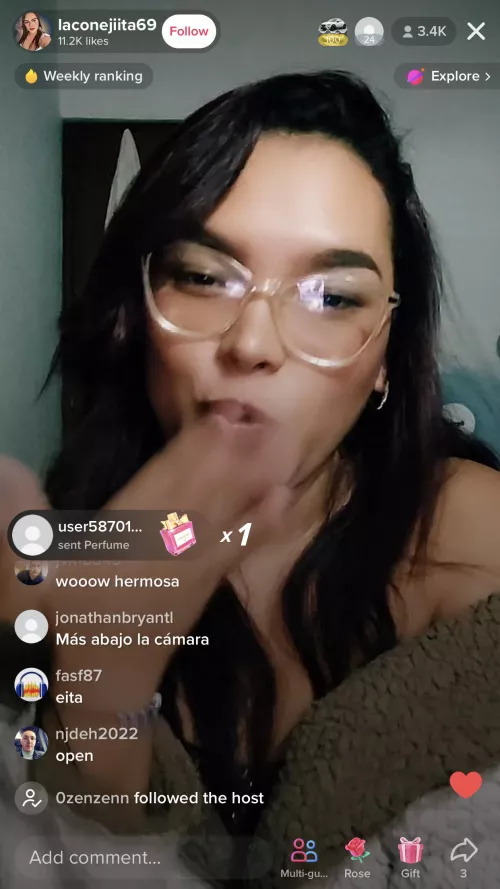 Wearing fishnet. Keeps purposely slipping. Live now by OzClout