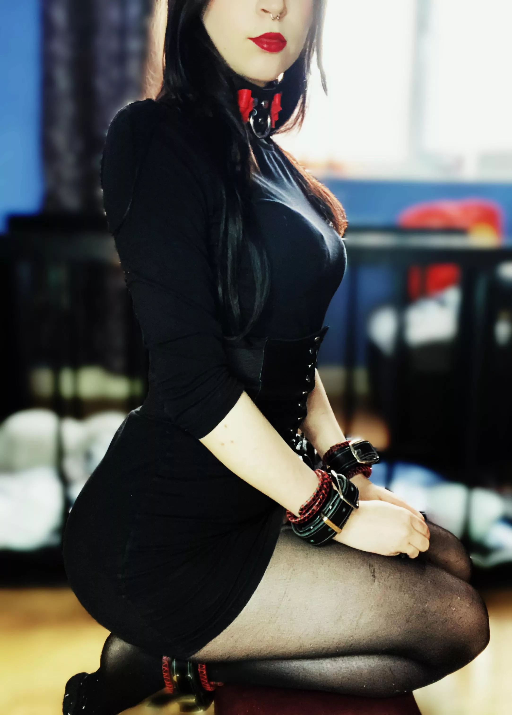 Wearing my custom made collar and cuffs for a night of servitude ♥️ [F] posted by littlesluttykitten