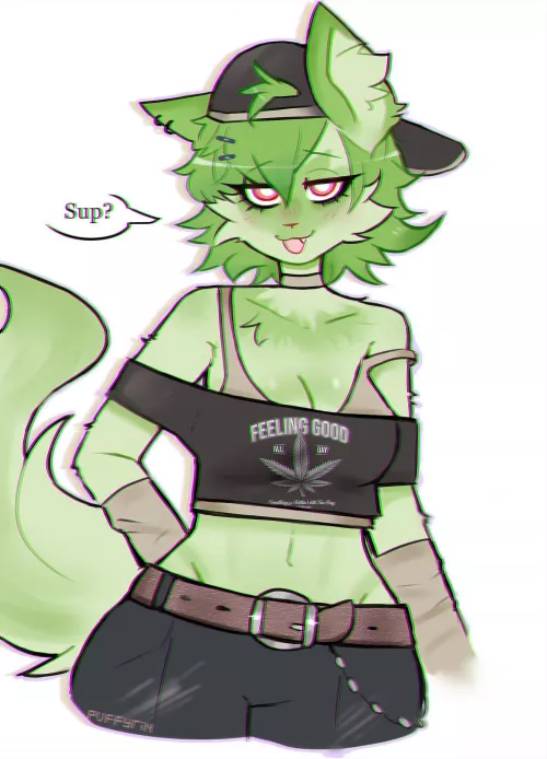 Weed cat 🚬🍃 (my twitter: @puffyrin) by Puffyrin