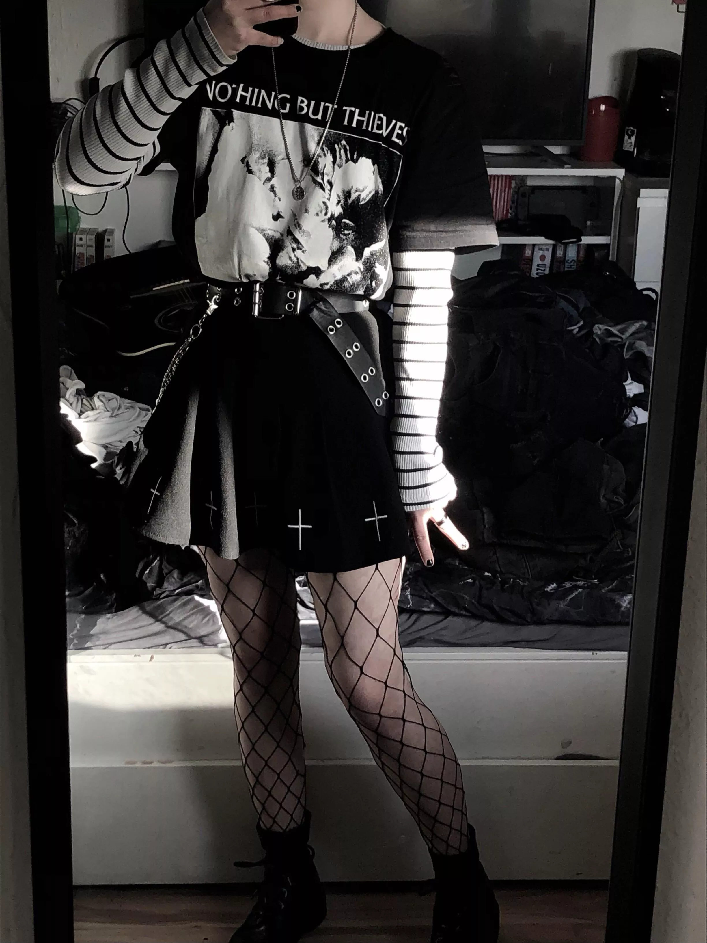 Went to a concert the other day and got this shirt there, thought it would make a cute outfit with with this skirt 🖤 posted by MidNovelty
