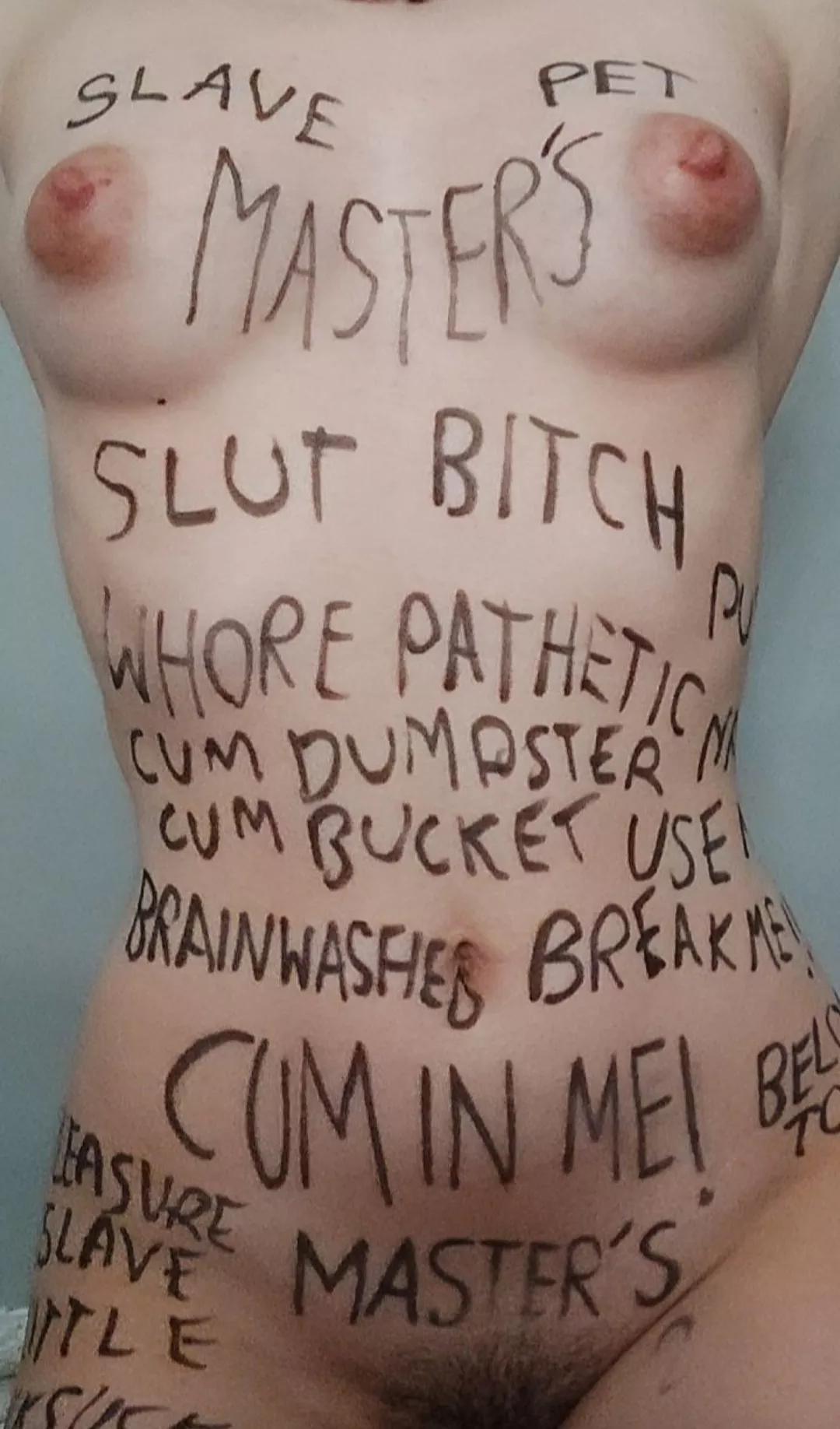 What else would you write on me? 😏😜 [F] posted by NastySlaveKitten