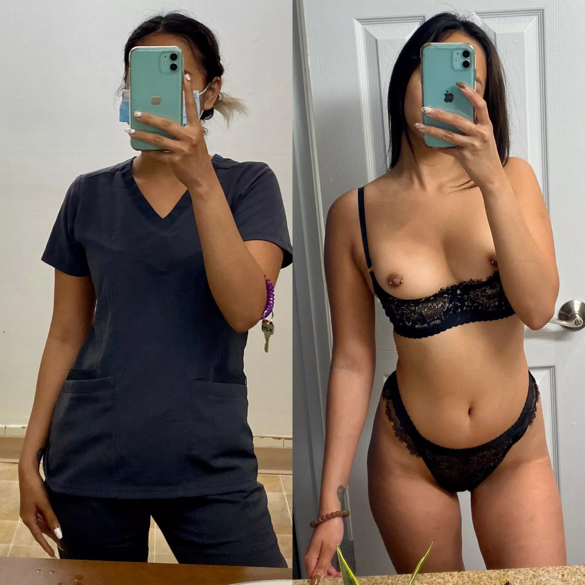 What’s under my scrubs 🤭 should I show my patients?? posted by hellokittyk