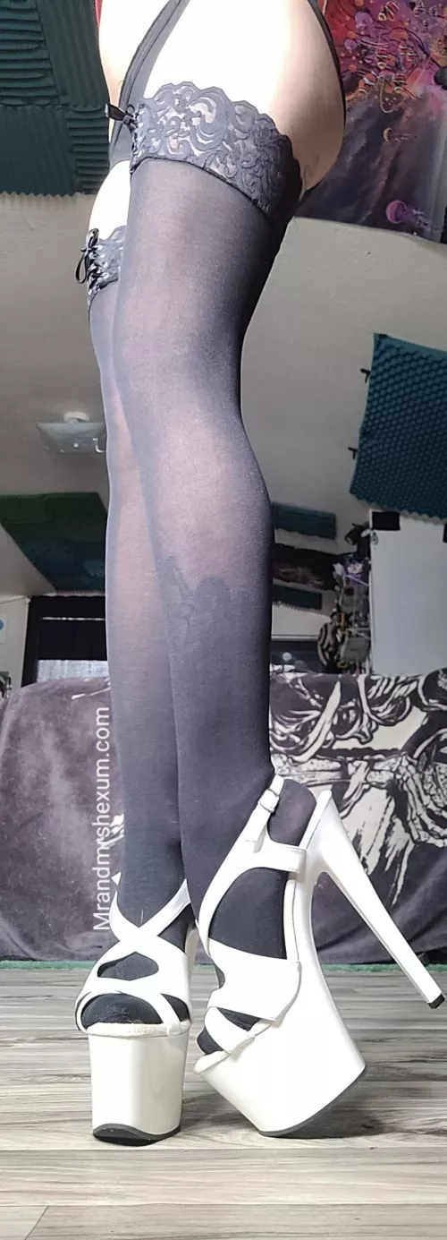 White pleaser & black stockings. A classic combo by Mrandmrshexum