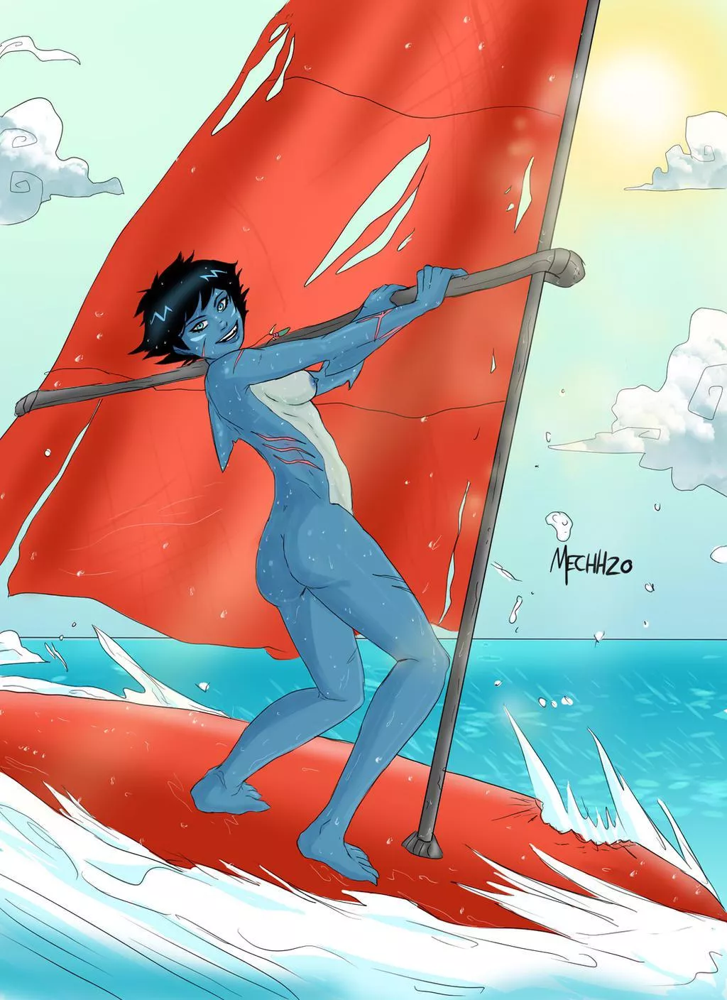 Windsurfing Shark girl I drew (mechh2o) posted by Water_Dingo