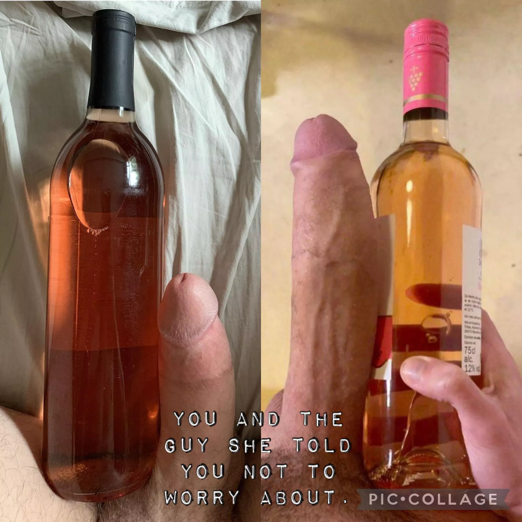 Wine bottles! I’m on the left, a fellow redditor is on the right who preferred to remain nameless. posted by 4score7months