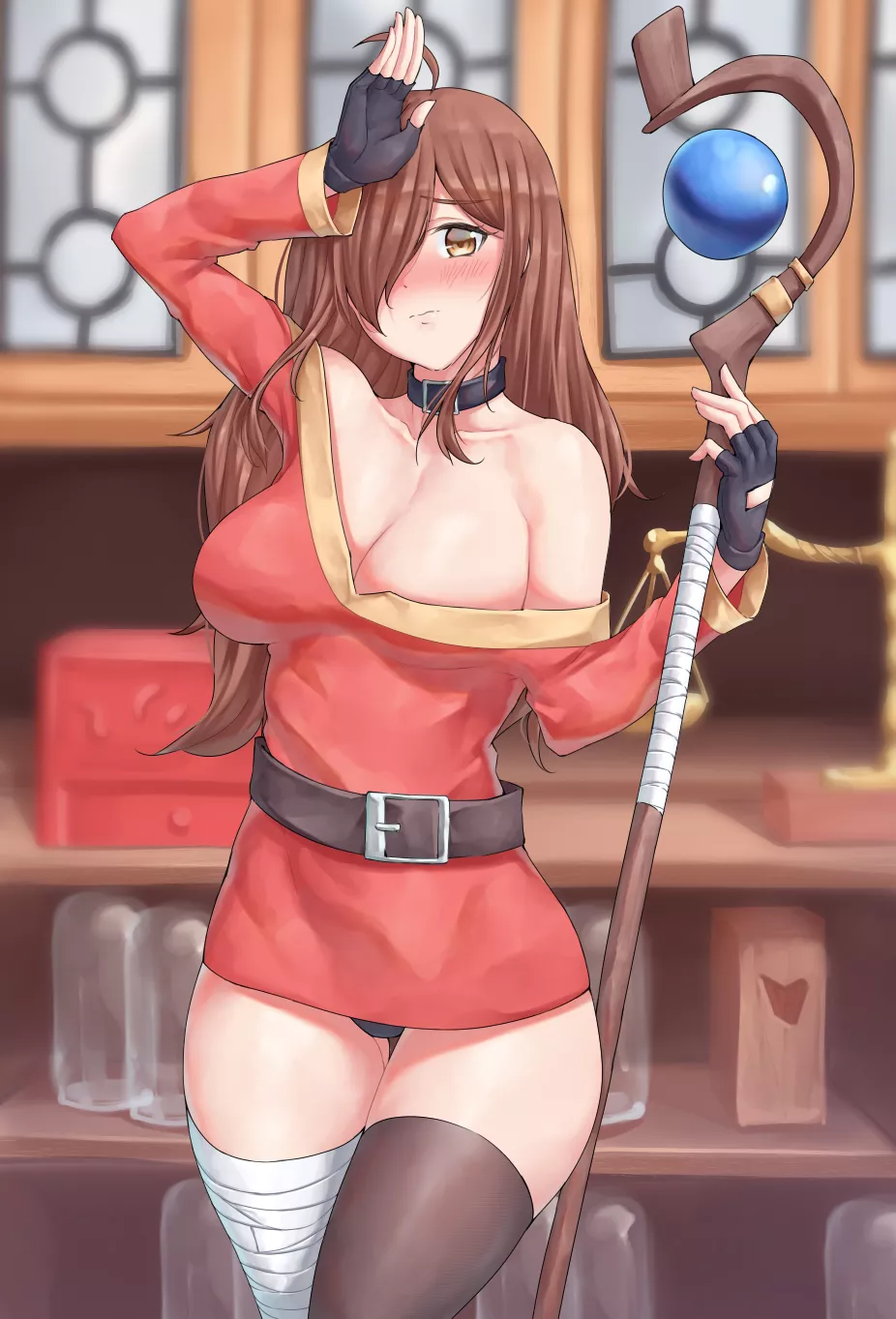 Wiz trying on Megumin's outfit (sarhce) [KonoSuba] posted by queshu22