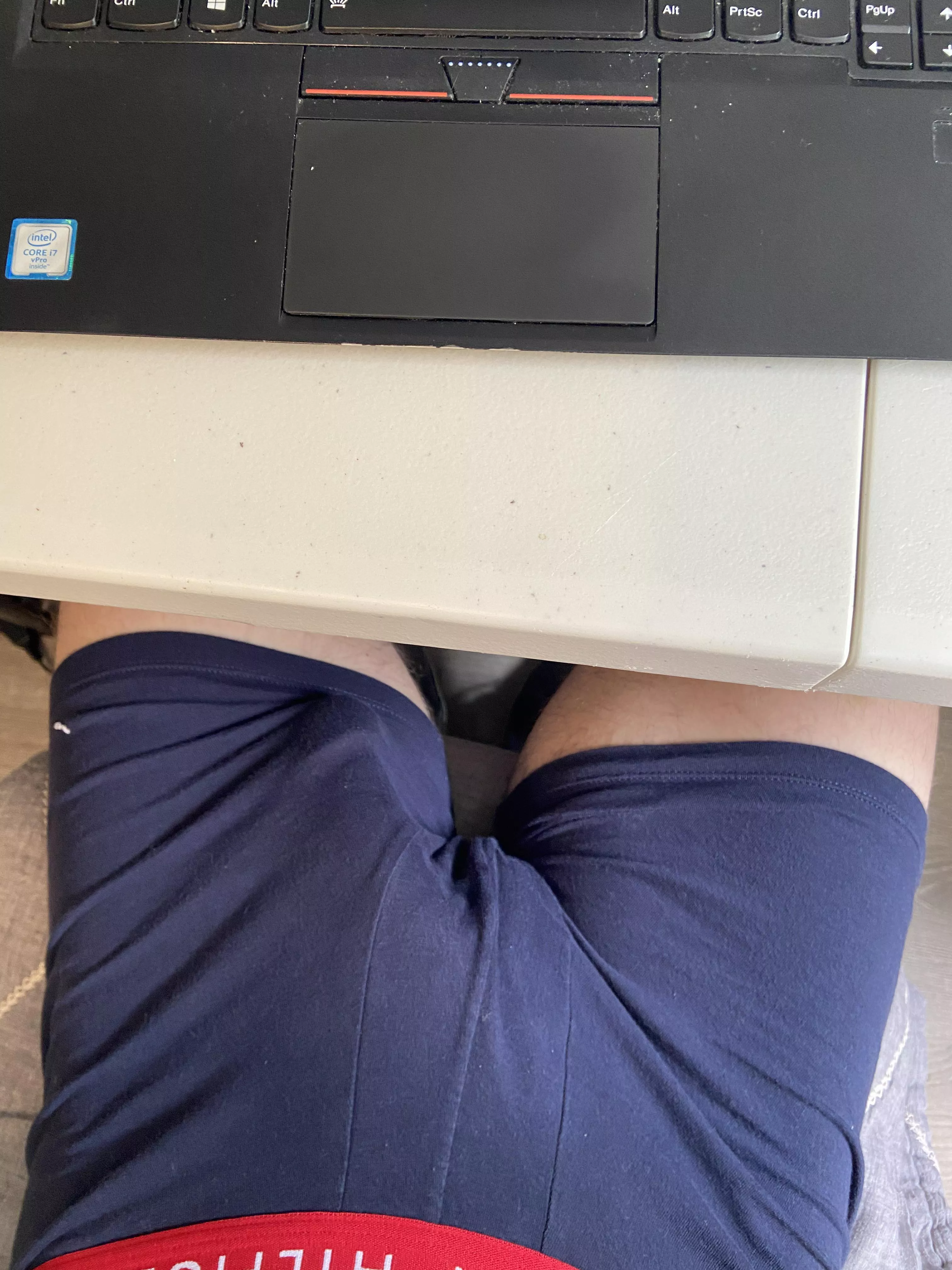 Working from home due to COVID exposure, staying comfortable at my desk! posted by bigmidnightman11