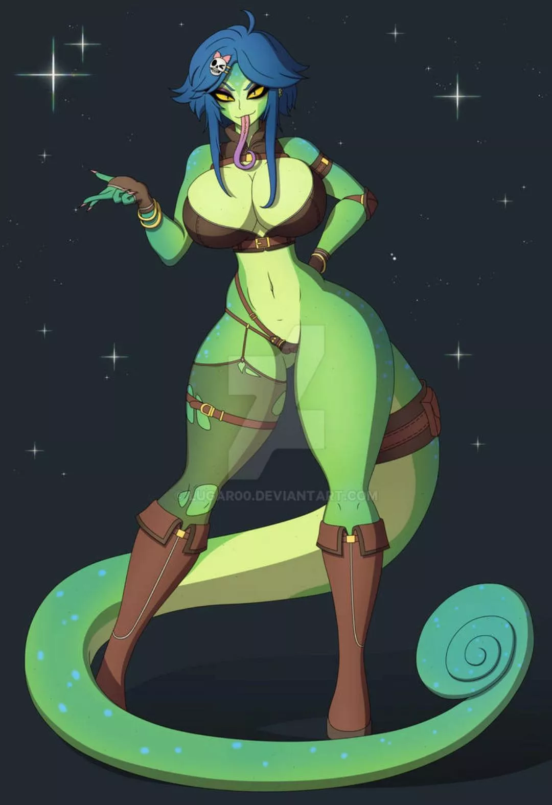Would you want a kiss from this chameleon lady? 💋👅 drawn by my partner 💚 posted by PestyP