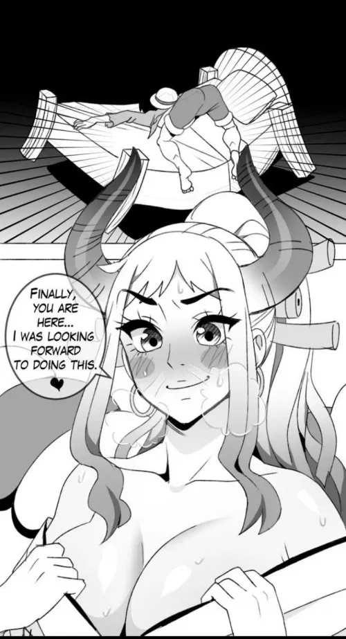 Yamato about to have fun with Luffy.. (Before you ask i myself am looking for the Sauce) by No_Name_pie