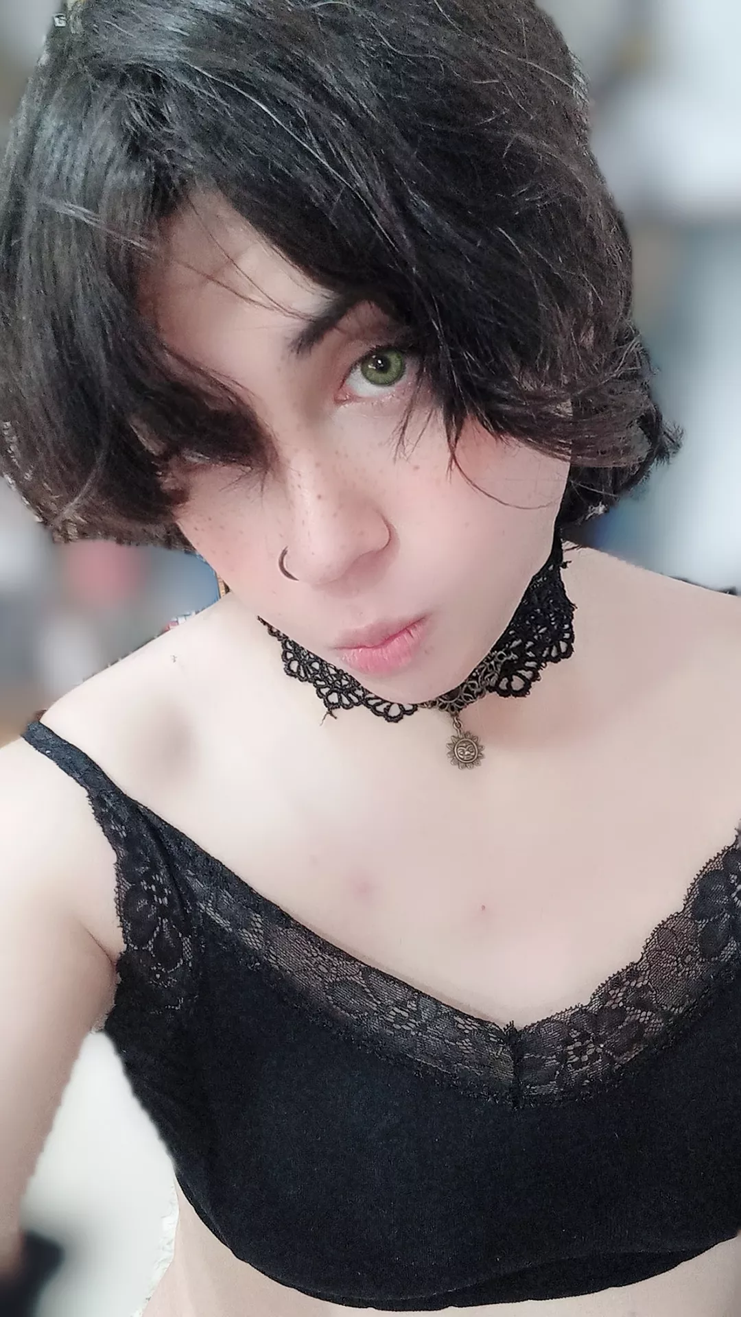 You guys really boosted my selfsteem. Here is a more real picture, I distorted bg for privacy, added freckles because addiction to freckles, and smoothed lower mandible because allergic rash. But my eyes, hair, stoopid mug, is mine. You can see my stress posted by LadyDarkBerry