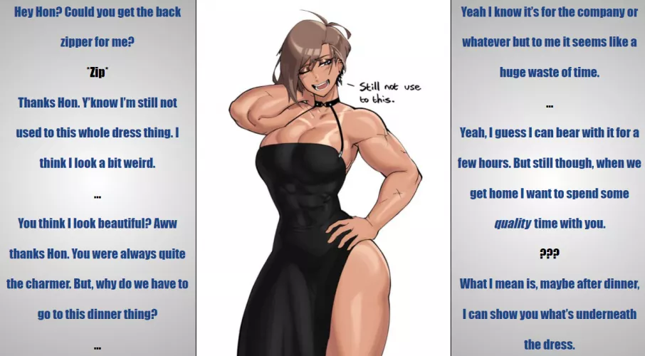Your Muscle Girlfriend and Her Dress [Wholesome] [Implied Sex] [Muscle Girl] by Ender_Medic808